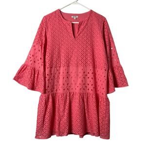 Tyler Boe Isla Eyelet Dress Tea Rose Pink Cotton 3/4 Sleeve Medium